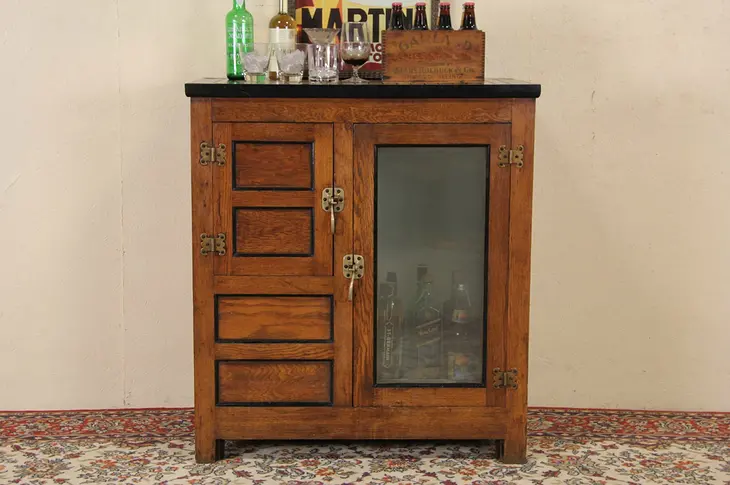 Oak 1900 Antique Icebox or Bar Cabinet