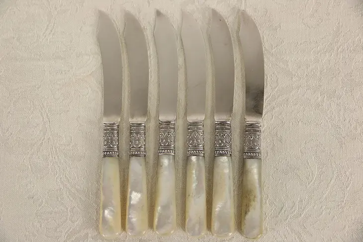 Set of 6 Pearl Handle 1900 Antique Silverplate Butter or Appetizer Knives