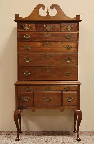 Georgian Style Hand Crafted 1983 Tall Chest on Chest Highboy