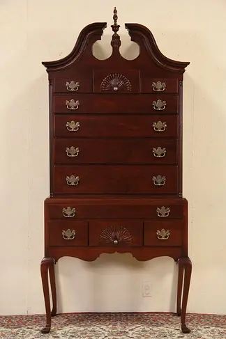 Georgian Vintage Hand Carved Mahogany Highboy or Tall Chest on Chest