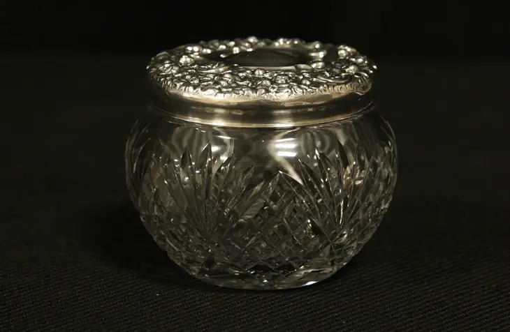 Art Nouveau 1900 Selma Sterling Silver & Cut Glass Boudoir Jar