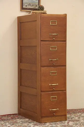 Oak 4 File Drawer Antique 1915 Filing Cabinet