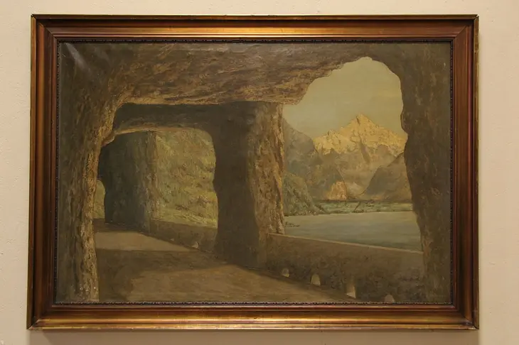 Mountain Scene in Scandinavia, Signed 1932 Oil Painting