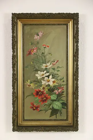 Flowers Still Life Original 1890's Antique Painting & Frame