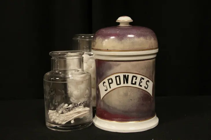 Physician Medical 1850's Antique Jar for Sponges