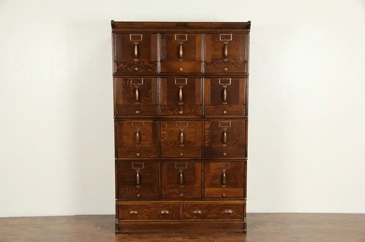 Stacking Oak 1900 Antique 12 Drawer File Cabinet