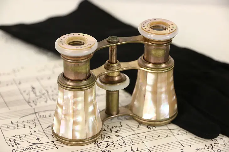 French 1900 Antique Pearl Opera Glasses, Signed Marchand, Paris