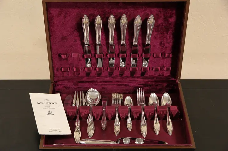 Sterling Silver Flatware for 6, Mary Chilton by Towle 7Pc + 11 Serving, K Mono