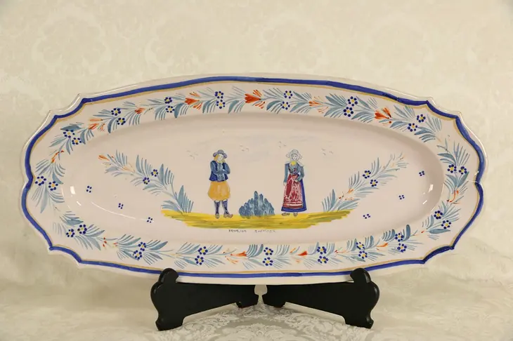 Henriot Quimper Signed Oval Fish Tray, Hand Painted Brittany, France