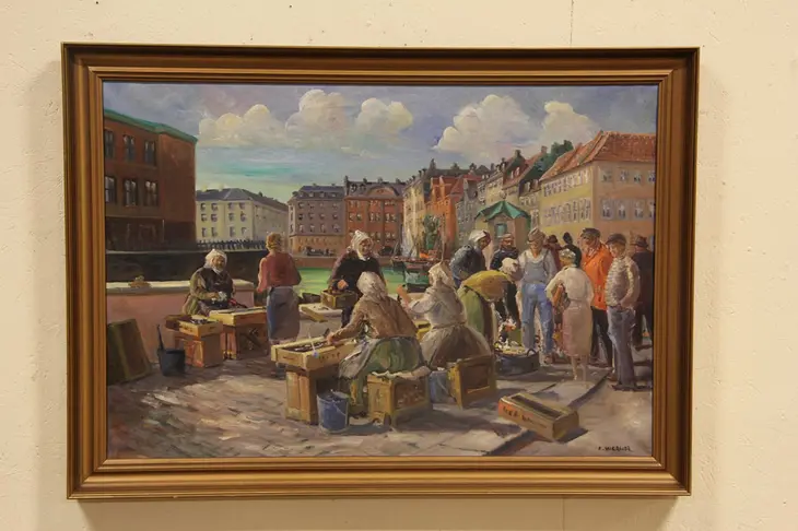 The Fishmarket in Copenhagen, Denmark 1930 Original Oil Painting