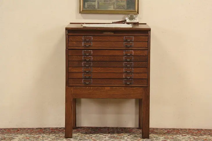 Oak 8 Drawer 1900 Antique Stacking Desk File Cabinet or Map Chest