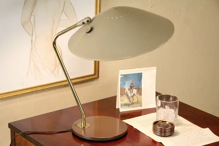 Lightolier Midcentury Modern Flying Saucer Desk Lamp, 1960 Vintage