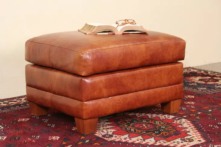 Leather Hassock, Ottoman or Footstool
