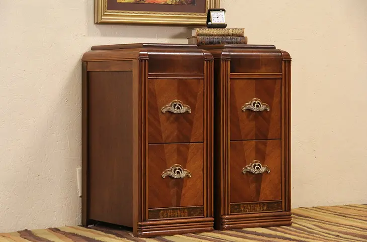 Pair Art Deco Waterfall Night Stands or Bedside Tables