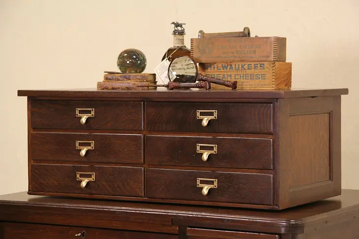 Countertop 6 Drawer Oak 1915 Antique File Cabinet