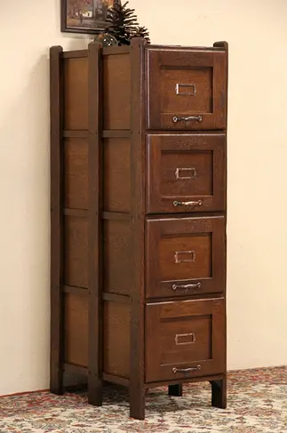 Arts & Crafts Mission Oak 1910 Antique 4 Drawer File Cabinet