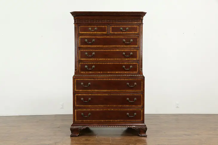 Traditional Banded Mahogany Highboy Chest on Chest  #33304