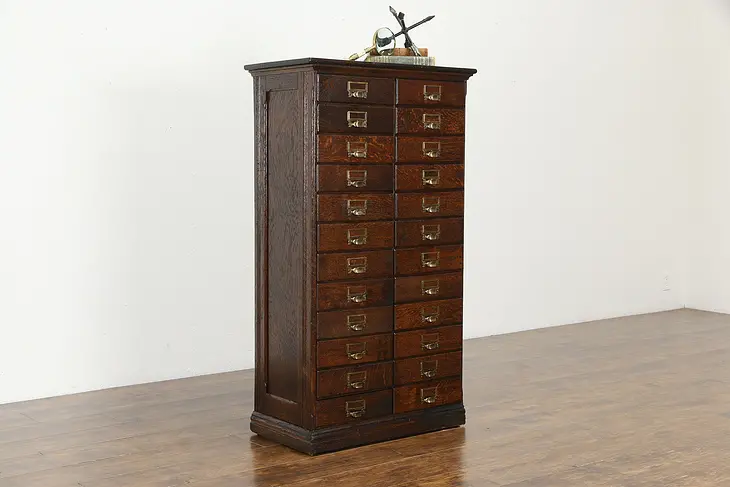 Oak Antique 24 Drawer Office File Cabinet, Original Brass Hardware #35244
