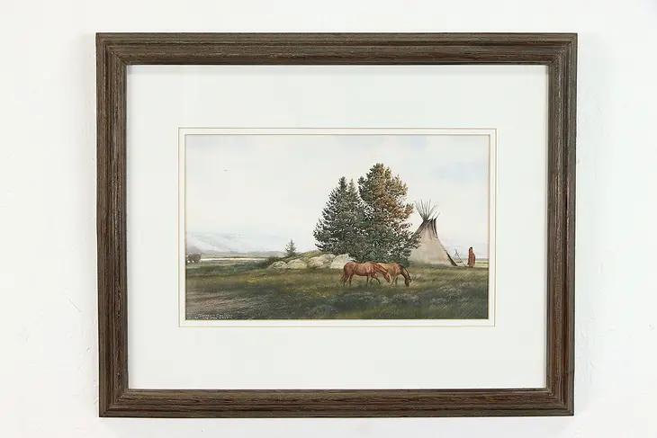 To the East Original Vintage Indian Watercolor Painting Craven 20.5" #38805