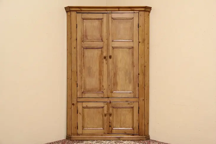 Country Pine 1890 Antique English Hand Crafted Corner Cupboard