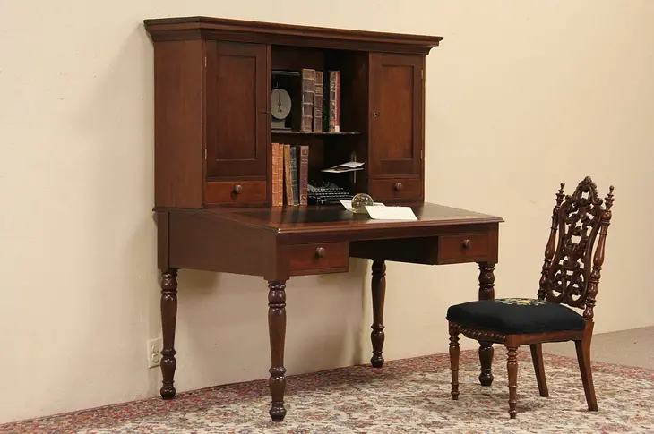 Plantation Desk, 1860 Antique, Walnut, Leather Top