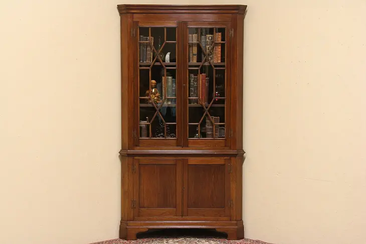 Corner Cabinet 1900 Antique Wavy Glass Doors