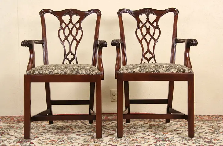 Pair of Councill Signed Georgian Vintage Chairs w/ Arms