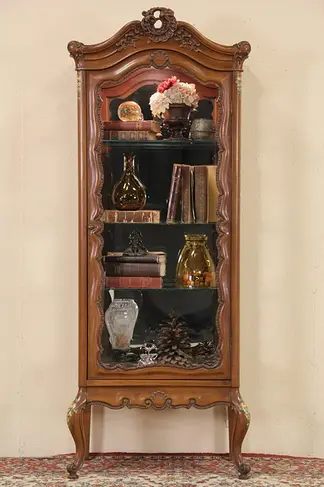 Country French 1930's Vintage Cherry Curio China Display Cabinet