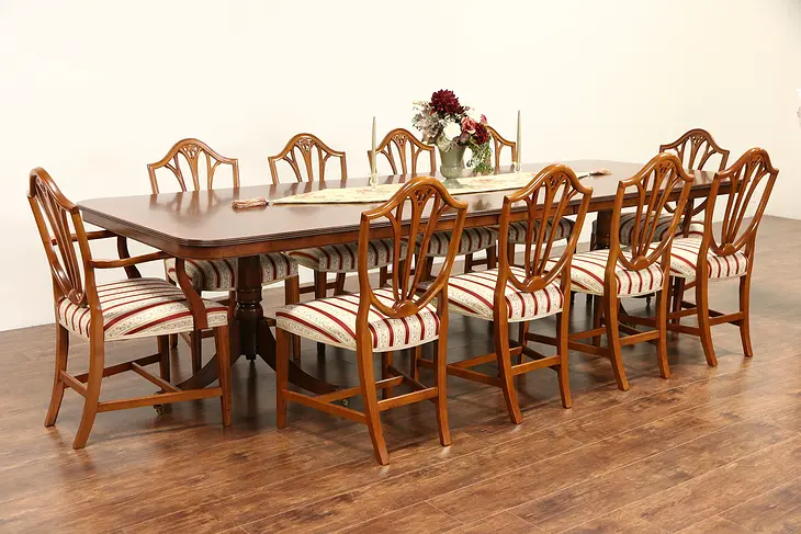 Georgian Design Vintage Dining Set, Table, 3 Leaves, WITHOUT 10 Cherry Chairs