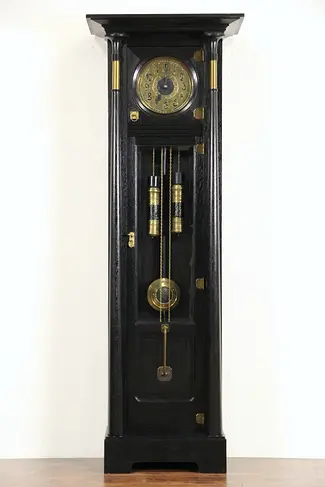 German Arts & Crafts 1900 Antique Long Case Grandfather Clock, Signed Mauthe