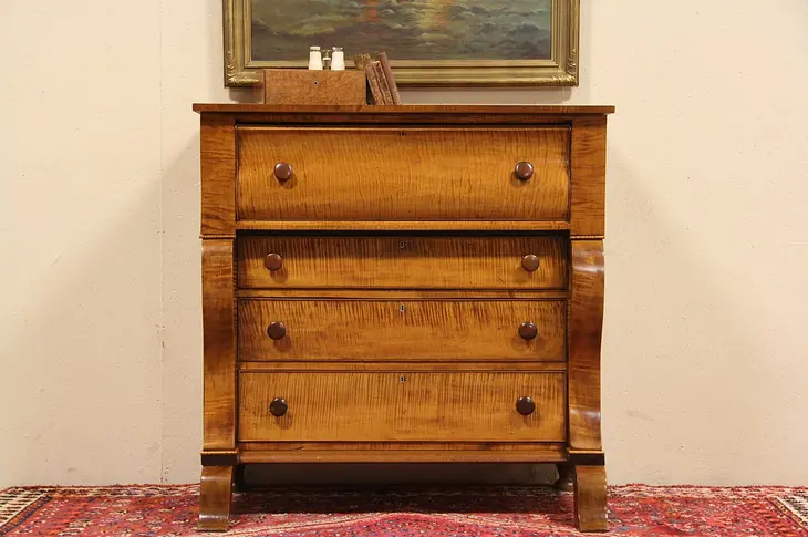 American Empire 1830's Antique Curly Tiger Maple Chest or Dresser
