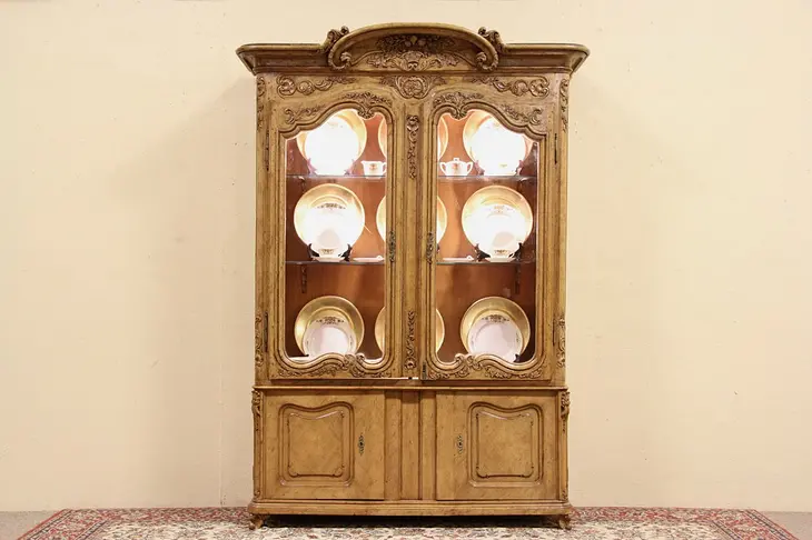 Country French Carved China Display Cabinet, 1700's Elements