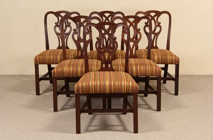 Set of 6 Georgian Vintage Mahogany Dining Chairs, New Upholstery