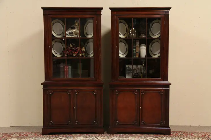 Pair Traditional Mahogany Corner Cabinets