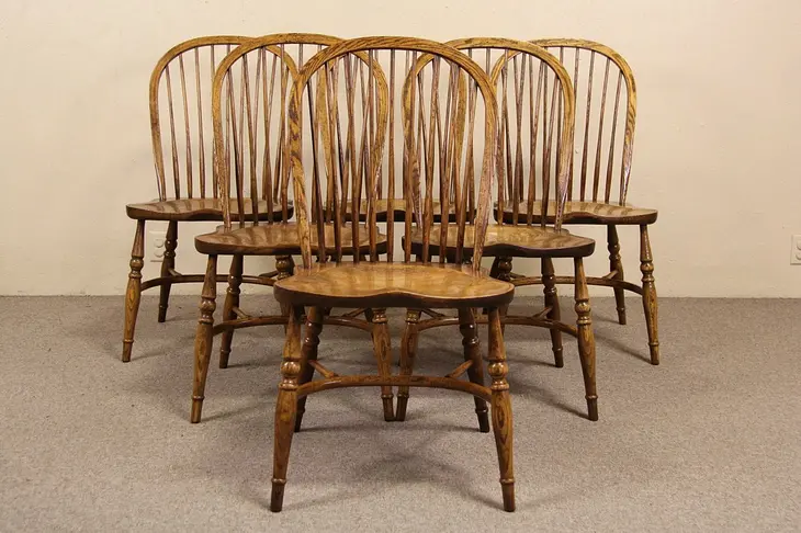 Set of 6 Vintage Windsor Elm Dining Chairs