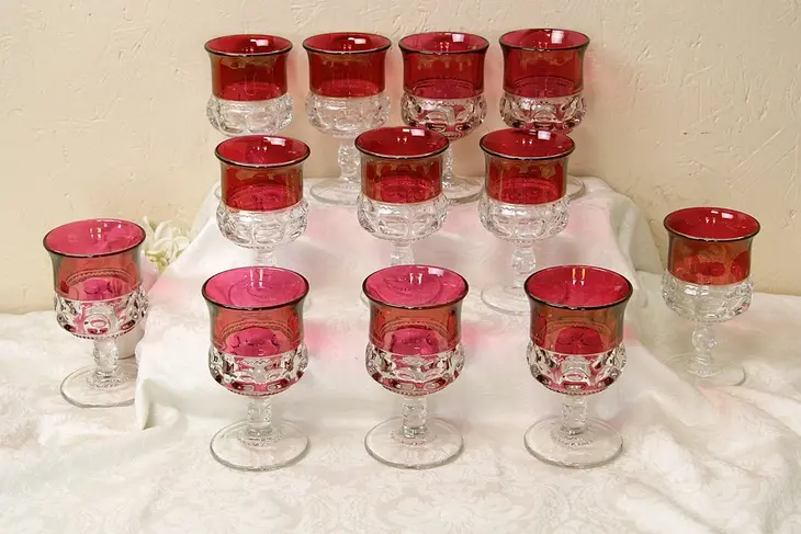 Set of 12 King's Crown or Thumbprint Cranberry Goblets