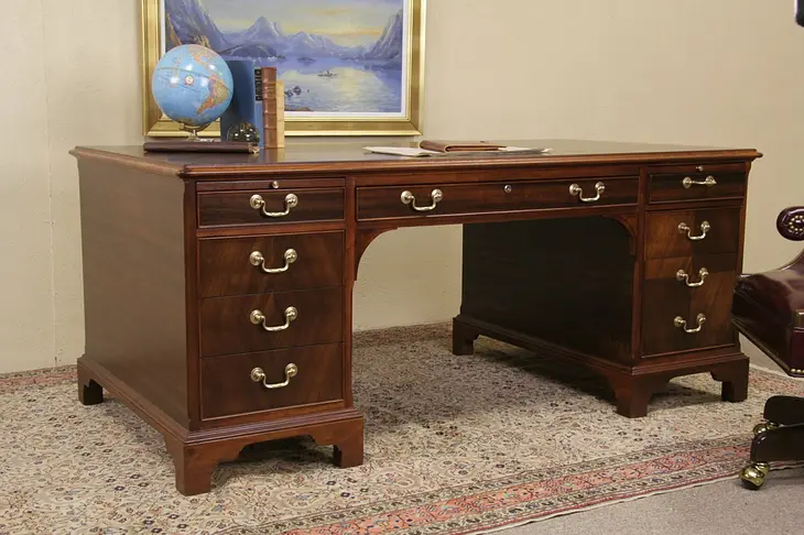 Lincoln Signed 1930's Vintage Executive 6' Walnut Desk