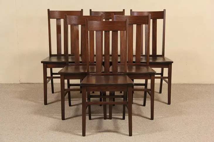 Set of 6 Arts & Crafts Mission Oak 1905 Antique Dining Chairs