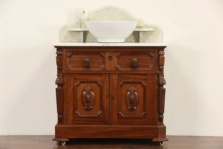 Victorian Renaissance 1870 Antique Marble Top Commode, Sink Vanity or Bar