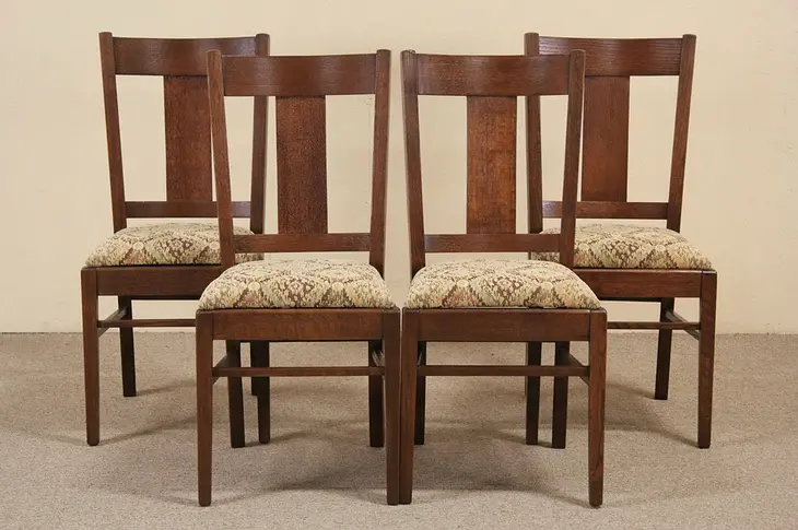 Set of Four Arts & Crafts Mission Oak 1905 Era Antique Dining or Game Chairs