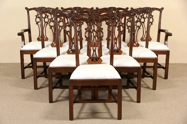 Set of 10 New Georgian Chippendale Carved and Pierced Mahogany Dining Chairs