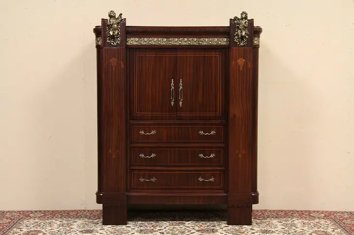 Armoire, Bar Cabinet or Chifferobe, Bronze Cherubs
