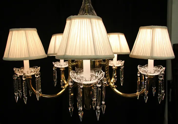 Brass & Crystal Vintage Chandelier, European Cut Prisms