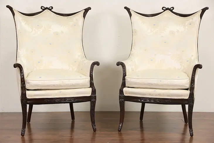 Pair of Regency 1950 Vintage Carved Mahogany Chairs