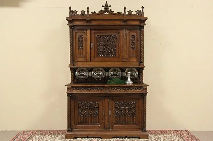 Gothic 1860 Court Cupboard Antique Dowry Cabinet