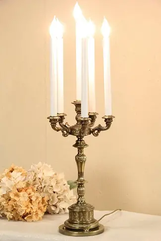 Brass Vintage Candelabra Lamp, 5 Candles