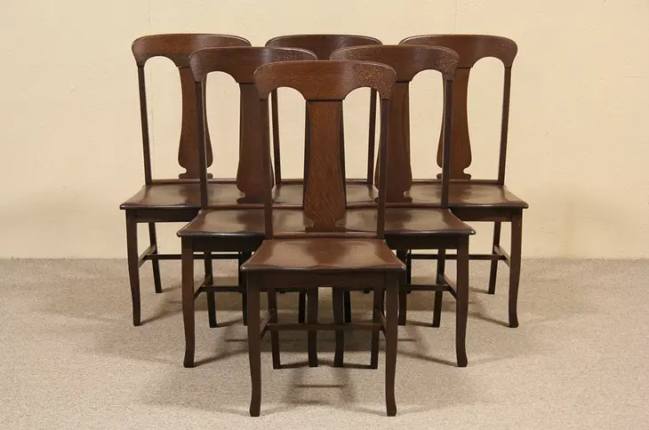 Set of 6 Quarter Sawn Oak 1900 Antique Dining Chairs
