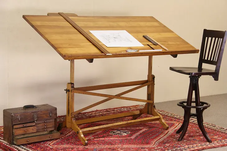 Drafting Desk, Architect or Artist 1910 Drawing Table, Wine Table