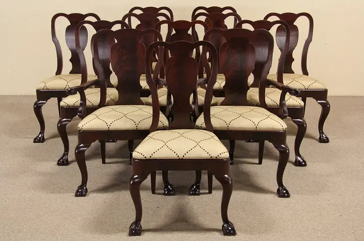 Set of 12 Antique 1880 Mahogany English Dining Chairs