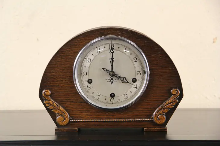 English Art Deco 1930's Westminster Mantel Clock, Russells, Liverpool